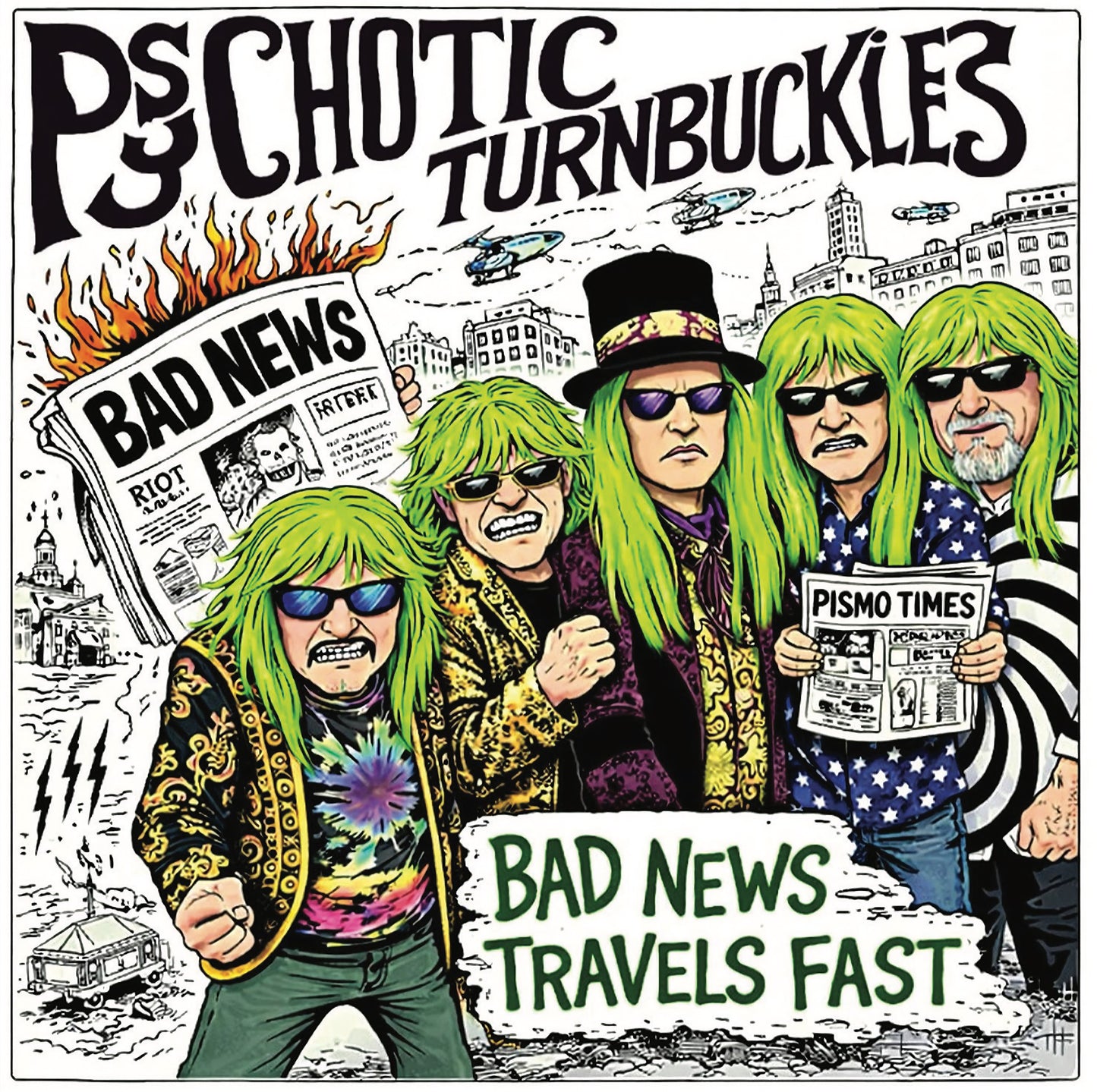 PSYCHOTIC TURNBUCKLES - BAD NEWS TRAVELS FAST: GREEN VINYL - 7