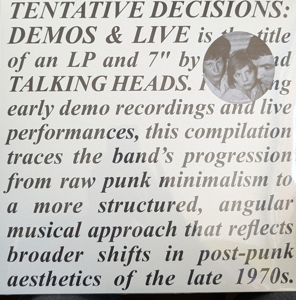 TALKING HEADS - TENTATIVE DECISIONS : WITH BONUS 7". - LP