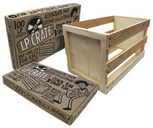 LP CRATE : WOODEN - UNASSEMBLED : HOLDS 100 RECORDS - ACC