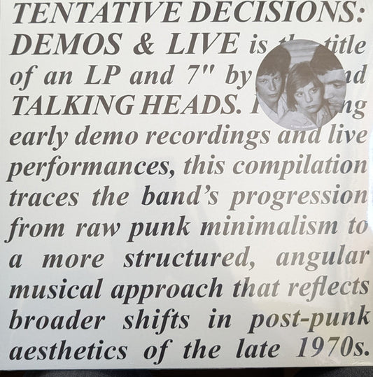 TALKING HEADS - TENTATIVE DECISIONS : WITH BONUS 7". - LP