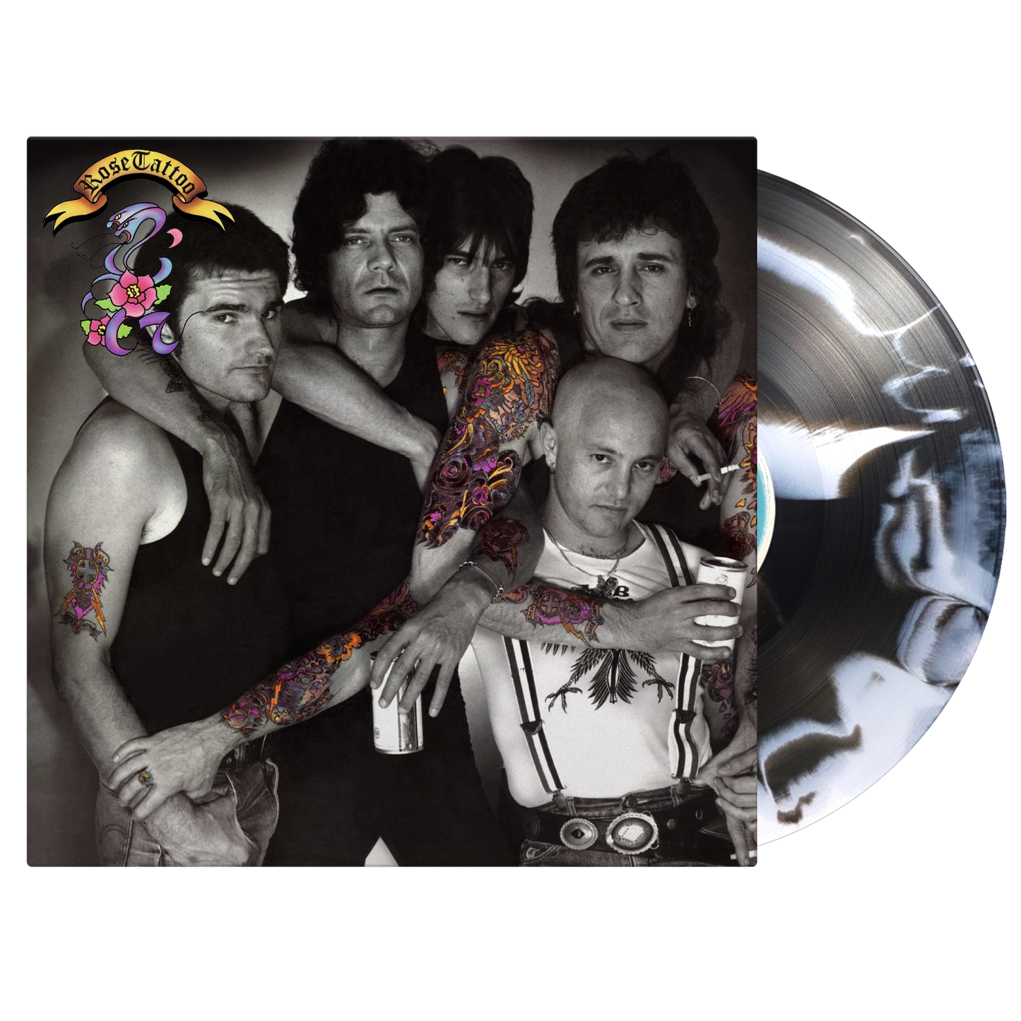 ROSE TATTOO - ASSAULT & BATTERY : WHITE & BLACK SWIRL - LP