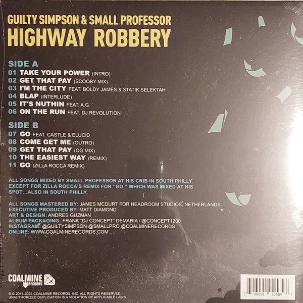 GUILTY SIMPSON & SMALL PROFESSOR - HIGHWAY ROBBERY: TEAL VINYL - LP