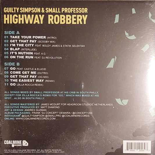 GUILTY SIMPSON & SMALL PROFESSOR - HIGHWAY ROBBERY: TEAL VINYL - LP