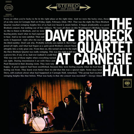 BRUBECK, DAVE QUARTET - AT CARNEGIE HALL : 2LP SPEAKERS CORNER - LP