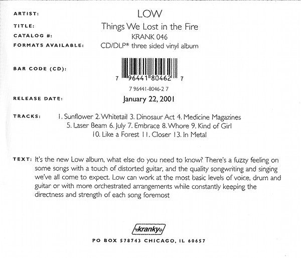 LOW - THINGS WE LOST IN THE FIRE - CD