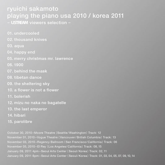 SAKAMOTO, RYUICHI - PLAYING THE PIANO USA 2010 / KOREA 2011 - CD
